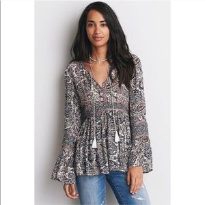 American Eagle Boho Peasant Paisley Blouse